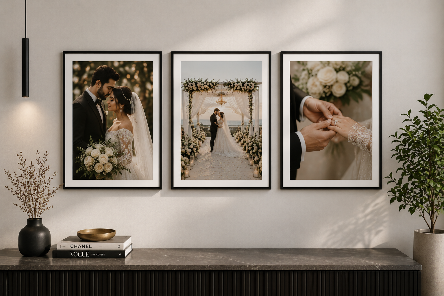 Wedding framed wall art in a living room